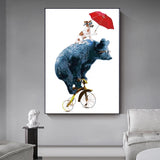 tableau chien et ours parapluie rouge