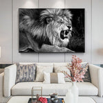tableau noir et blanc roi de la savane