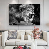 tableau noir et blanc roi de la savane