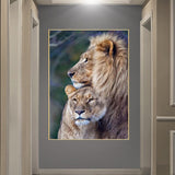 tableau câlin couple de lion