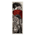 Tableau vintage japonais femme éventail rouge
