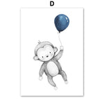 Cartoon Balloon Animal Lion Monkey Elephant Nordic Posters 