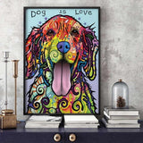 tableau moderne d’un chien multicolore