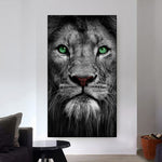 tableau photo noir et blanc lion yeux verts