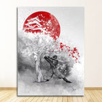 Affiche abstraite samourai et arbre