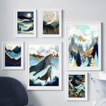 cadre peinture abstrait lac et montagne