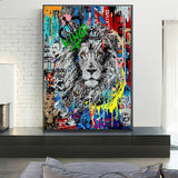 tableau graffiti lion noir et blanc