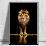 tableau lion sur un fond noir