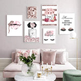 tableau fond blanc femme rose