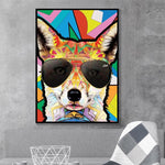 Tableau chien Coloré lunette de soleil