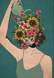 tableau visage femme pleins de fleurs