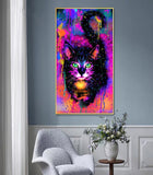 tableau peinture violette d’un chat