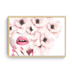 tableau femme et fleurs fond blanc