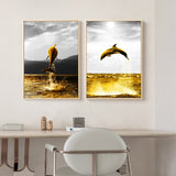 Golden Ocean Life Landscape Sailing Boat Dolphin Wall Art 