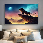 tableau lion avec un ciel magique