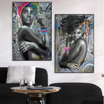 tableau graffiti femme fond gris