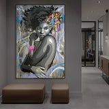 tableau graffiti femme fond gris