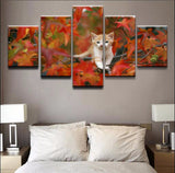 tableau peinture chaton et feuille orange