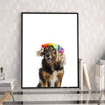 tableau fond blanc chien marrant