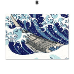 Affiche japonaise vague et bateau