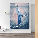 affiche peinture baleine et bateau