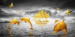 cadre bateau et dauphin en or