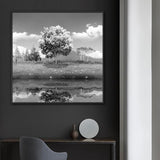 Tableau arbre 1 pièce paysage noir et blanc
