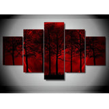 Tableau arbre 5 pièces Pleine lune rouge