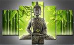 Tableau bouddha 5 pièces Bambous verts