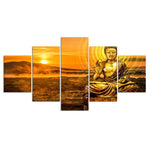 Tableau bouddha 5 pièces Coucher de soleil