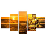 Tableau bouddha 5 pièces Coucher de soleil