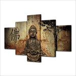 Tableau bouddha 5 pièces Écriture chinoise
