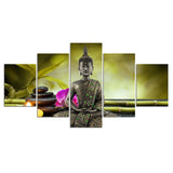 Tableau bouddha 5 pièces Galet et fleur rose
