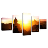 Tableau bouddha 5 pièces Montagne coucher de soleil