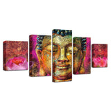Tableau bouddha 5 pièces Peinture fleur rose