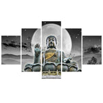Tableau bouddha 5 pièces Pleine lune noir et blanc