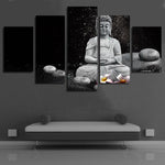 Tableau bouddha 5 pièces Pluie noir et blanc