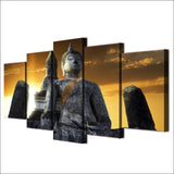 Tableau bouddha 5 pièces Statue coucher de soleil