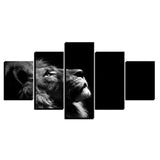 Tableau lion 5 pièces Regard noir et blanc