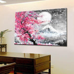Tableau montagne 1 pièce Noir et blanc arbre rose