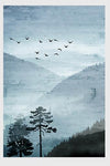 Tableau montagne 1 pièce peinture oiseaux dans la montagne