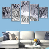 Tableau tigre 5 pièces Tigre blanc dans la neige