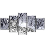 Tableau tigre 5 pièces Tigre blanc dans la neige